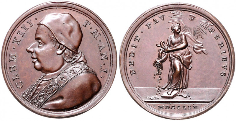 Vatikan Clemens XIII. 1758-1769 Bronzemedaille o.J. AN I (v. Hamerani) auf seine...