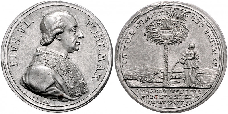 Vatikan Pius VI. 1775-1798 Zinnmedaille 1775 (v. Reich )Rs: ICH WILL PFLANZEN UN...