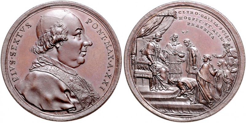 Vatikan Pius VI. 1775-1798 Bronzemedaille o.J. AN XXI (v. Hamerani) auf den Empf...