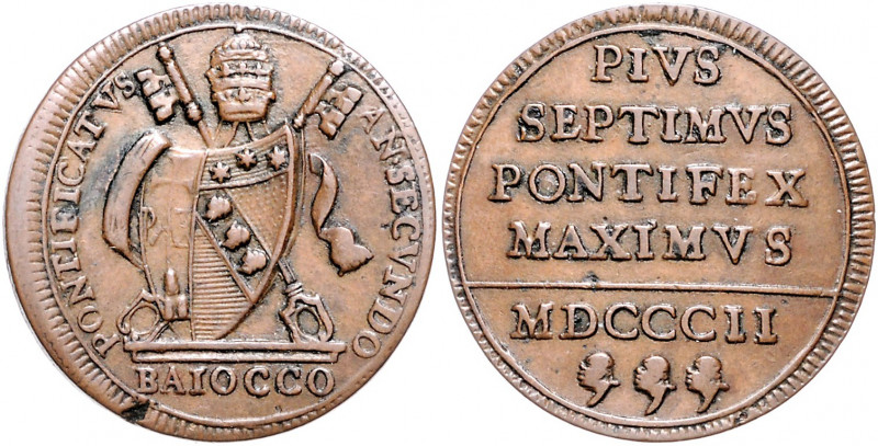 Vatikan Pius VII. 1800-1823 Lot o.J. von 2 Stücken: 1 Baiocco 1802 und 1816 KM 1...