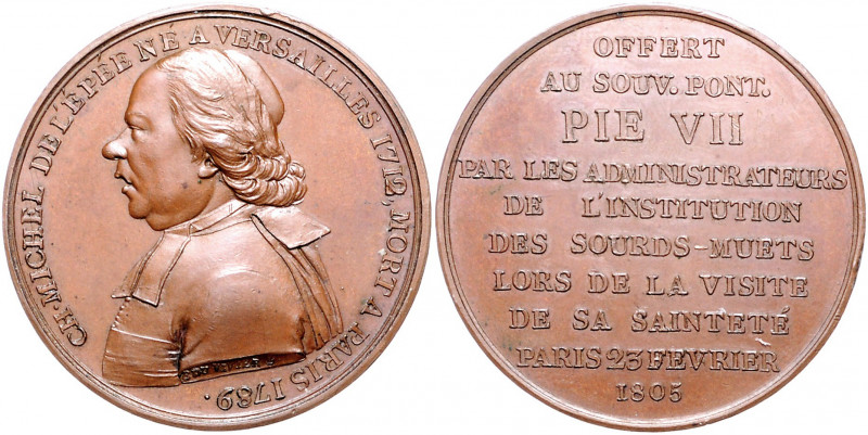 Vatikan Pius VII. 1800-1823 Bronzemedaille 1805 (v. B. Duvivier) auf seinen Besu...