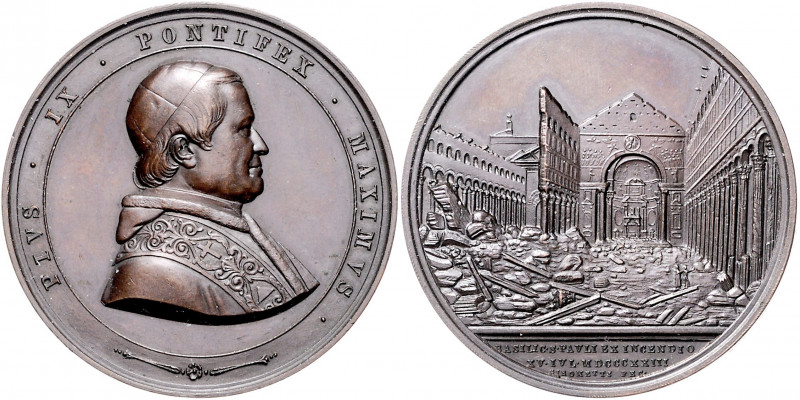 Vatikan Pius IX. 1846-1878 Bronzemedaille o.J. (v. Girometti) auf den Wiederaufb...