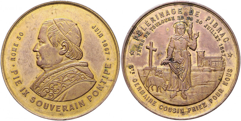 Vatikan Pius IX. 1846-1878 Vergold. Bronzemedaille 1867 (unsign.) auf die Pibrac...