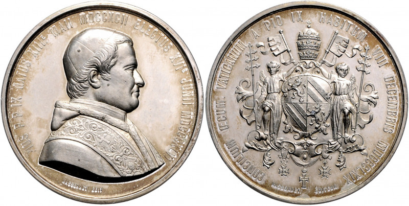 Vatikan Pius IX. 1846-1878 Versilb. Zinnmedaille 1869 (v. Massonnet) auf die Ein...