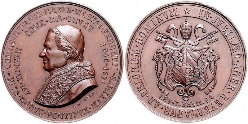 Vatikan Pius IX. 1846-1878 Bronzemedaille 1871 (v. de Vries) auf sein 25-jährige...