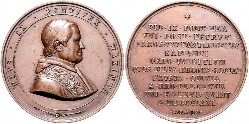 Vatikan Pius IX. 1846-1878 Bronzemedaille 1871 (unsign.) auf sein 25-jähriges Pa...