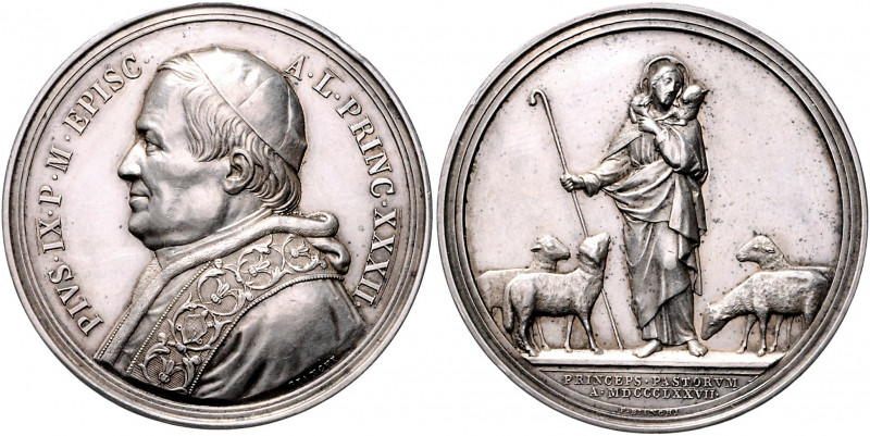 Vatikan Pius IX. 1846-1878 Silbermedaille o.J. AN XXXII (v. Bianchi) Jesus der g...