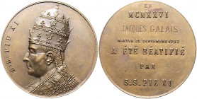 Vatikan Pius XI. 1922-1939 Bronzemedaille 1926 (unsign.) auf die Seligsprechung von Jacques Galais 
50,5mm 56,2g f.st