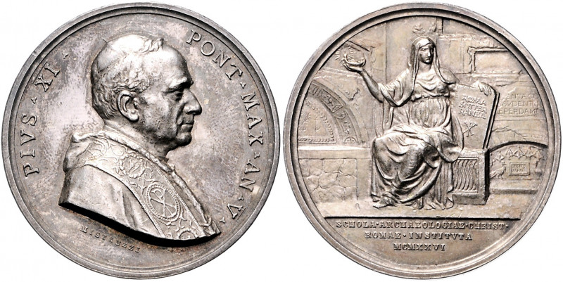 Vatikan Pius XI. 1922-1939 Silbermedaille o.J. AN V (v. Mistruzzi) auf die Gründ...