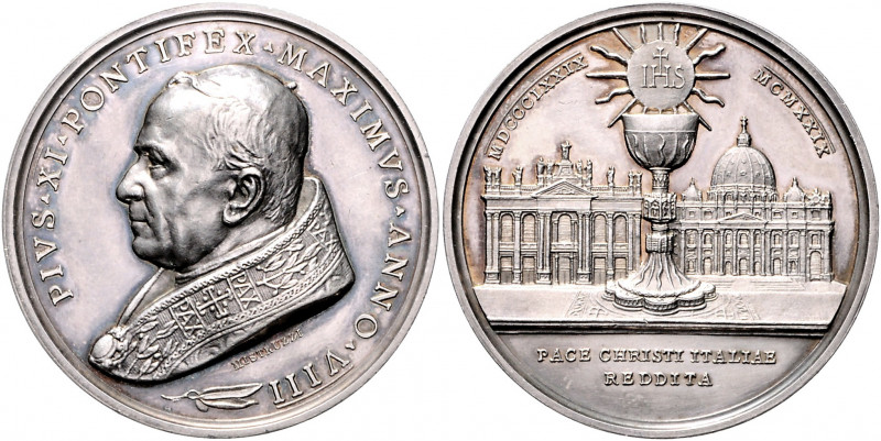 Vatikan Pius XI. 1922-1939 Silbermedaille o.J. AN VIII (v. Mistruzzi) auf sein 5...