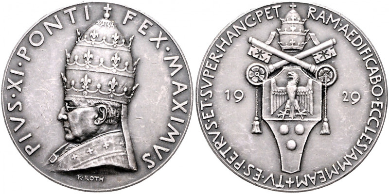 Vatikan Pius XI. 1922-1939 Silbermedaille 1929 (v. Roth) auf sein 50-jähriges Pr...