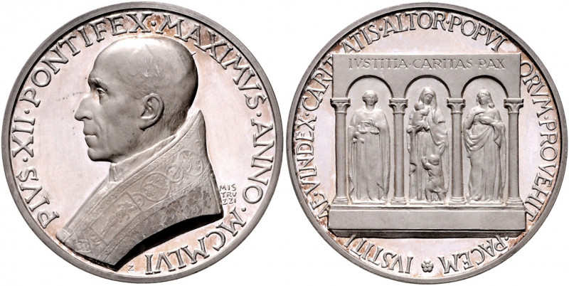 Vatikan Pius XII. 1939-1958 Silbermedaille o.J. AN XVIII (v. Mistruzzi) auf die ...