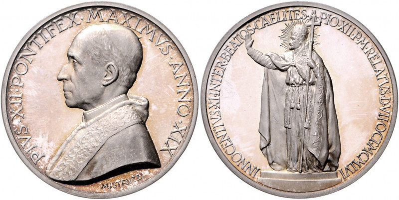 Vatikan Pius XII. 1939-1958 Silbermedaille o.J. AN XIX (v. Mistruzzi) auf die Se...