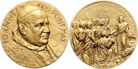 Vatikan Johannes XXIII. 1958-1963 Vergold. Bronzemedaille 1959 (v. Italy ESC) auf seinen Regierungsantritt 
49,8mm 58,4g f.st/st