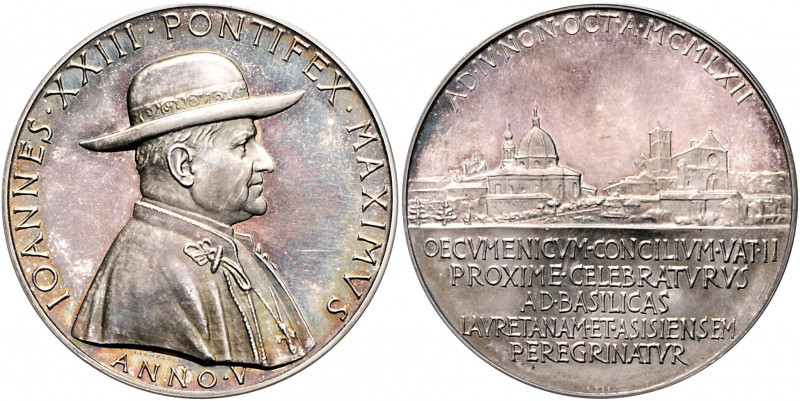Vatikan Johannes XXIII. 1958-1963 Silbermedaille o.J. AN V (v. Giampaoli) auf da...