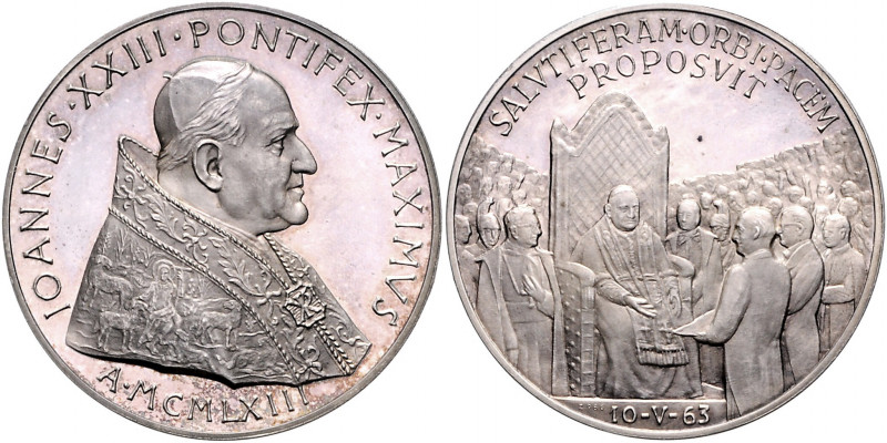 Vatikan Johannes XXIII. 1958-1963 Silbermedaille 1963 (unsign.) auf die Überreic...