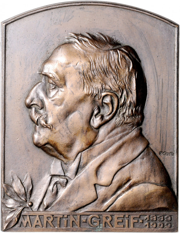 Medaillen von Karl Goetz Bronze-Plakette 1909 einseitig auf den Münchener Dichte...