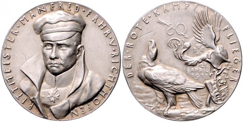 Medaillen von Karl Goetz Silbermedaille 1918 auf den Tod von Rittmeister Manfred...