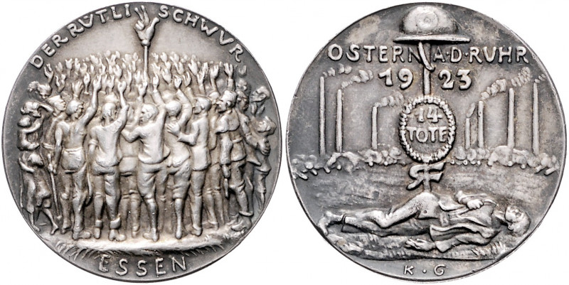 Medaillen von Karl Goetz Silbermedaille 1923 mattiert auf den Rütlischwur in Ess...