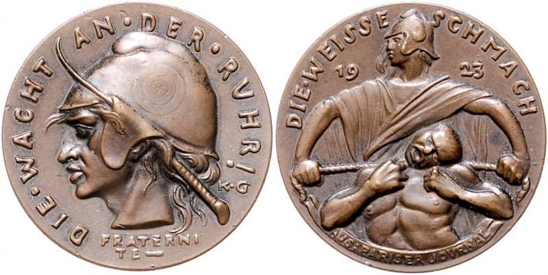 Medaillen von Karl Goetz Bronzegussmedaille 1923 auf die Wacht an der Ruhr. 2. F...