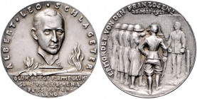 Medaillen von Karl Goetz Silbermedaille 1923 mattiert auf den Tod von Albert Leo Schlageter durch die Franzosen, i.Rd: BAYER. HAUPTMÜNZAMT. FEINSILBER...