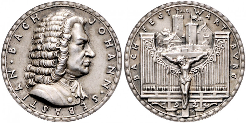 Medaillen von Karl Goetz Silbermedaille 1924 auf das Bach-Fest auf der Wartburg,...