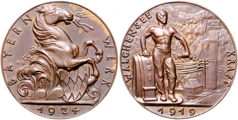 Medaillen von Karl Goetz Bronzegussmedaille 1924 auf das Kraftwerk am Walchensee...