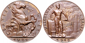 Medaillen von Karl Goetz Bronzegussmedaille 1924 auf das Kraftwerk am Walchensee in Bayern, ohne Randpunze Kien. 318. 
40,4mm 28,1g f.st
