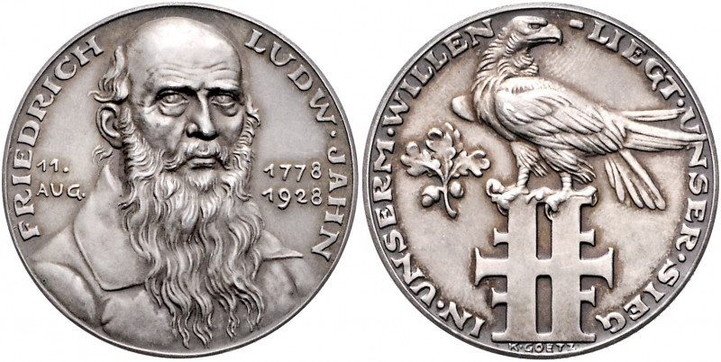 Medaillen von Karl Goetz Silbermedaille 1928 mattiert auf den 150. Geburtstag vo...