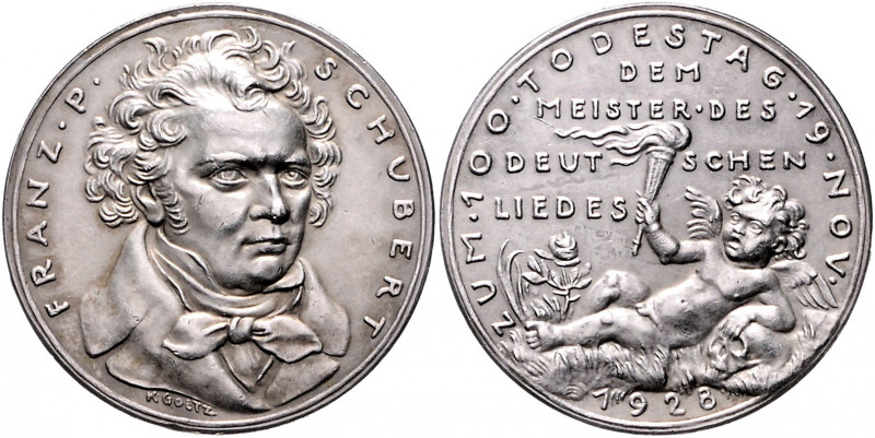 Medaillen von Karl Goetz Silbermedaille 1928 mattiert auf den 100. Todestag von ...