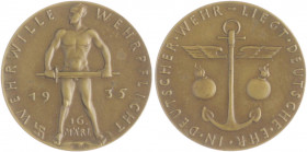 Medaillen von Karl Goetz Bronzemedaille 1935 Wehrwille - Wehrpflicht, i.Rd: BAYER. HAUPTMÜNZAMT Kien. 507. Slg. Bö. 6406. 
36,1mm 18,7g f.st