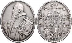 Medaillen von Karl Goetz Ovale Silbermedaille 1911 mattiert auf den 90. Geburtstag des Prinzregenten Luitpold von Bayern, Vs. von H. Wadere, glatter R...