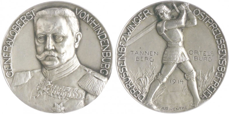 Die Mittelmächte - Personen - Hindenburg, Paul von Silbermedaille 1914 mattiert ...