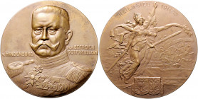 Die Mittelmächte - Personen - Hindenburg, Paul von Bronzemedaille 1914 (v. BHM) auf den Befreier Ostpreussens 
60,1mm 86,3g vz-st