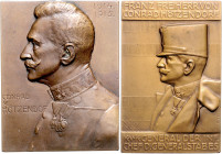 Die Mittelmächte - Personen - Hötzendorf, Conrad von Lot 1915 von 2 einseitigen Bronzeplaketten (1x v. Weinberger 43,5x66,2mm 84,7g und 1x v. Stiasny ...