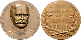 Die Mittelmächte - Personen - Mackensen, August von Bronzemedaille o.J. (v. M.&W.) Zur Erinnerung an den Weltkrieg 1914/15 Zetzm. 2156 (Ag 1916). 
60...