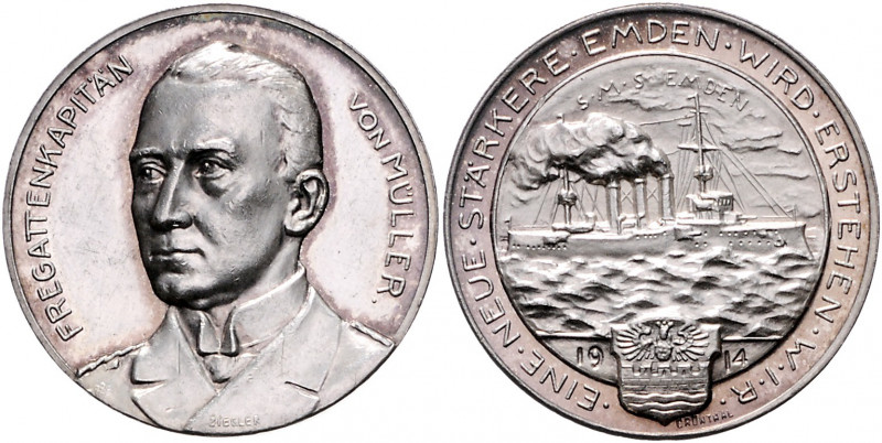 Die Mittelmächte - Personen - Müller, Karl von Silbermedaille 1914 (v. Ziegler/G...