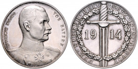 Die Mittelmächte - Personen - Rupprecht, Kronprinz von Bayern Silbermedaille 1914 (v. Lauer) auf seinen Sieg bei Metz, i.Rd: SILBER 990 Zetzm. 4014. ...