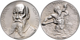 Die Mittelmächte - Personen - Tirpitz, Alfred von Silbermedaille 1915 mattiert (v. Löwental) 'Gott strafe England' i.Rd: SILBER 990 Zetzm. 2117. 
34,...
