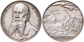 Die Mittelmächte - Personen - Tirpitz, Alfred von Silbermedaille o.J. (v. Wrede/Lauer) 'Waterkant!', i.Rd: SILBER 990 Zetzm. 2122. 
33,3mm 18,3g vz
