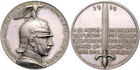 Die Mittelmächte - Allgemein Silbermedaille 1914 (v. Galambos/Grünthal) auf die Reichstagsrede von Kaiser Wilhelm II.(mit Adlerhelm), i.Rd: SILBER 990...