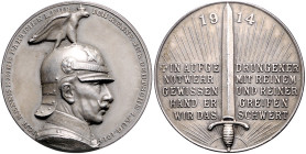 Die Mittelmächte - Allgemein Silbermedaille 1914 (v. Galambos/Grünthal) auf die Reichstagsrede von Kaiser Wilhelm II.(mit Adlerhelm), i.Rd: SILBER 990...