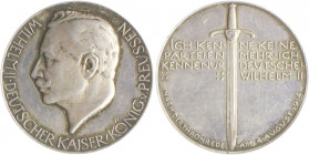 Die Mittelmächte - Allgemein Silbermedaille 1914 (v. Lauer) auf die Reichstagsrede von Kaiser Wilhelm II., i.Rd: SILBER 990 Zetzm. 2014. 
33,5mm 17,4...