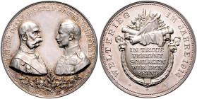 Die Mittelmächte - Allgemein Silbermedaille 1914 (v. Oertel) auf den Zweibund, i.Rd: SILBER 990 Zetzm. 3007. 
35,6mm 17,3g vz-st/PP