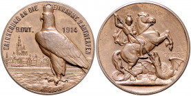 Die Mittelmächte - Allgemein Bronzemedaille 1914 (v. M.&W.) auf die Einnahme von Antwerpen Zetzm. 4040 (Ag). Kaiser (M+W) 18a. 
kl. Fleck 33,4mm 16,5...