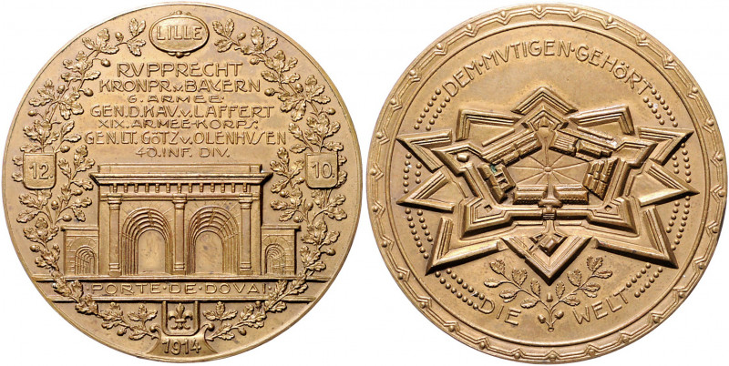 Die Mittelmächte - Allgemein Bronzemedaille 1914 (v. Reden) auf die Einnahme von...