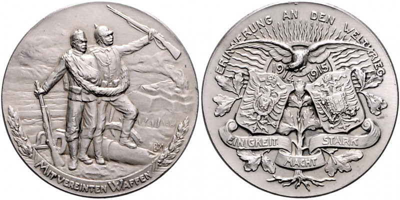 Die Mittelmächte - Allgemein Silbermedaille 1915 mattiert (v. B.H. Mayer) auf de...