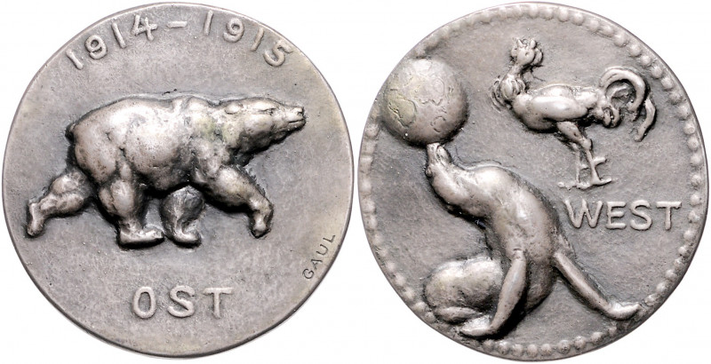Die Mittelmächte - Allgemein Satirische Gussmedaille 1915 in Silber (v. Gaul) Bä...