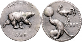 Die Mittelmächte - Allgemein Satirische Gussmedaille 1915 in Silber (v. Gaul) Bär - Ost / Seelöwe und Hahn - West Hamb. Kunsthalle 577. Herdemann 6.9....