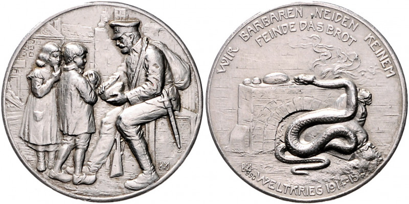 Die Mittelmächte - Allgemein Silbermedaille 1916 (v. B.H. Mayer) 'Wir Barbaren n...